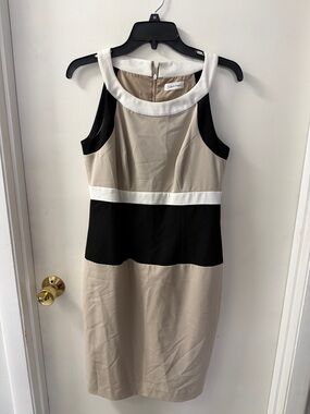 Calvin Klein Beige, Black & White Colorblock Midi Dress